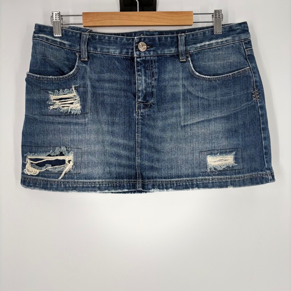 Y2K American Eagle Distressed Denim Micro Mini Skirt Size 12 Retro Vintage